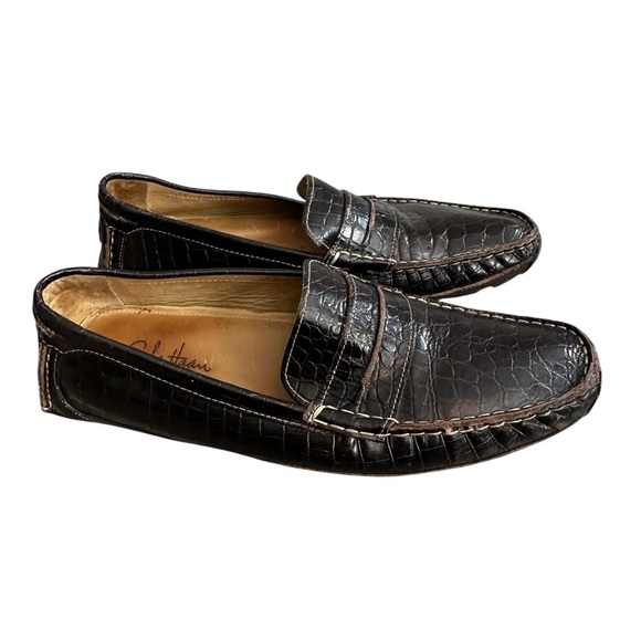 Cole Haan Croc Embrossed Driving Moccasins Leather Mens shoes Size 11.5 Slipons - Picture 1 of 8